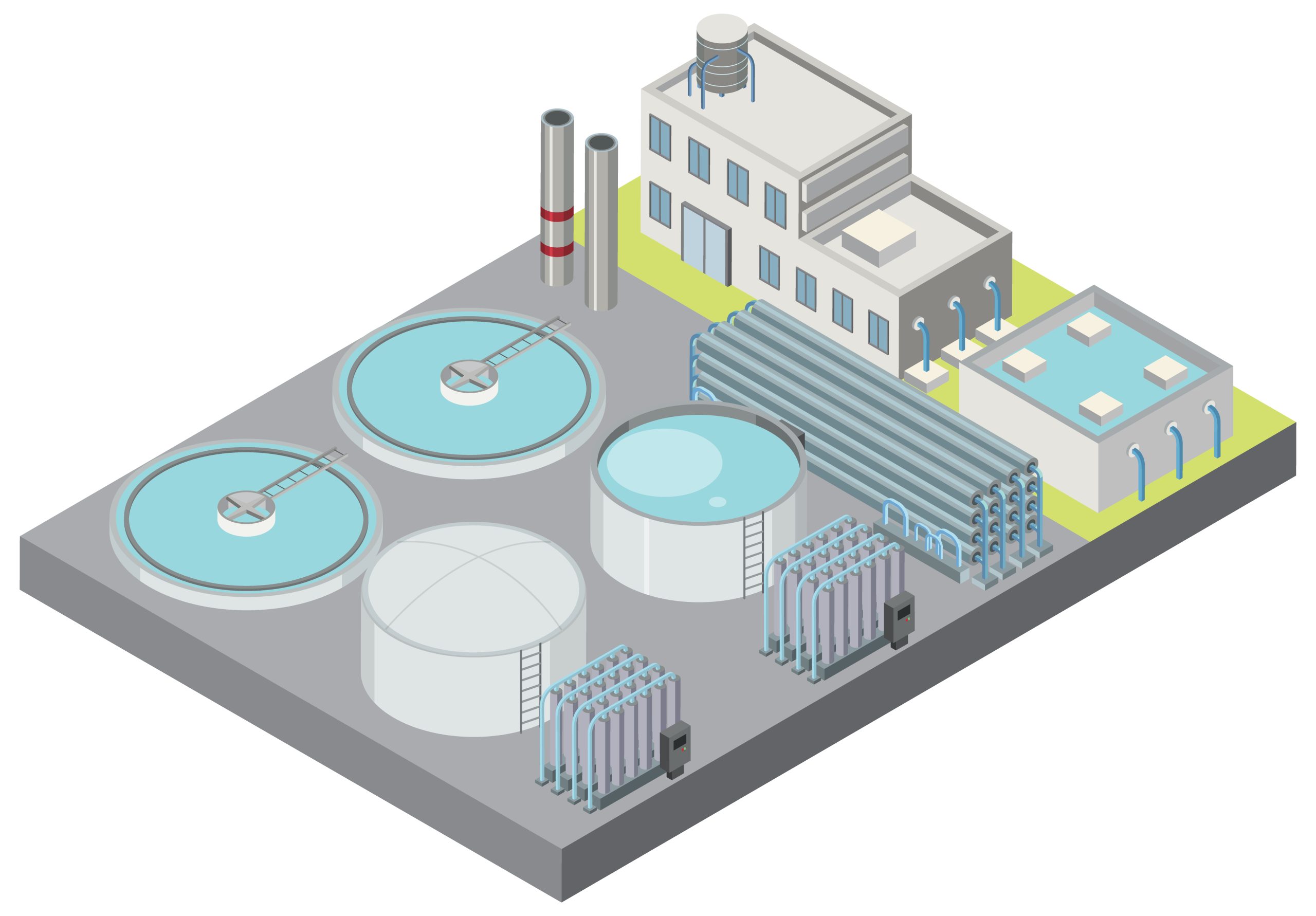 Isometric industrial area of desalination plant illustration